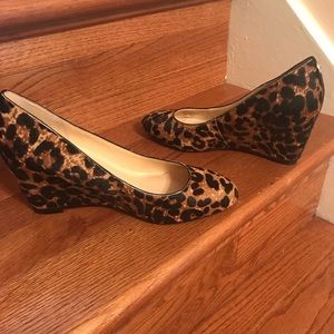 Ivanka Trump Leopard Calf Hair Wedge Pumps